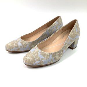 Easy Spirit Block Heel Floral Jacquard Pumps Beige & Blue Womens Size 10